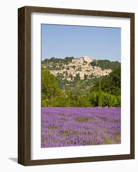 Lacoste and Lavender Fields, Luberon, Vaucluse Provence, France-Doug Pearson-Framed Photographic Print