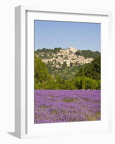 Lacoste and Lavender Fields, Luberon, Vaucluse Provence, France-Doug Pearson-Framed Photographic Print