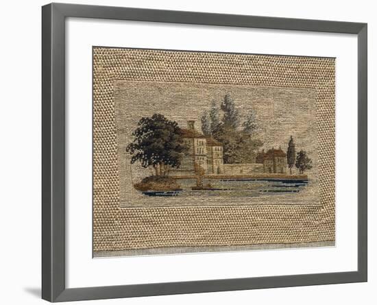 Lacustral Landscape, Embroidered in Small Stitch on Linen, Probably Inspired to Watercolor Painting-null-Framed Giclee Print