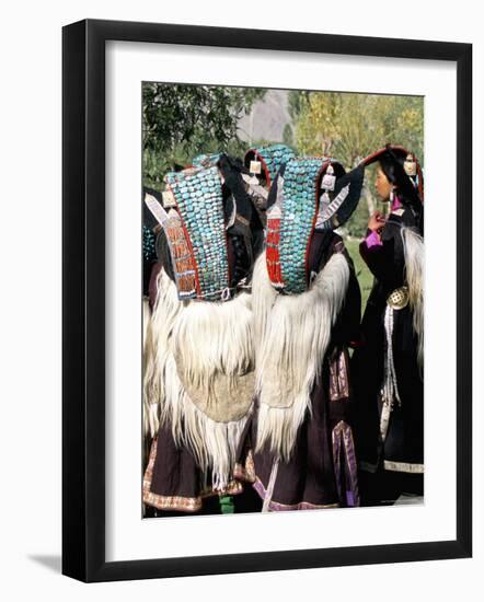 Ladakhi Women in Traditional Clothing, Yak-Skin Coat and Turquoise Head Dress, Ladakh, India-Tony Waltham-Framed Photographic Print