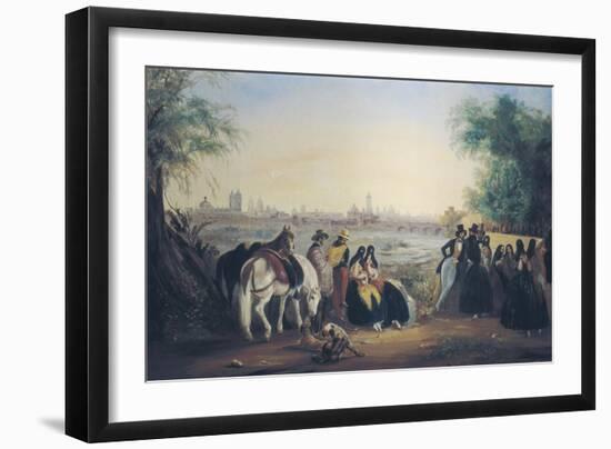 Ladies and Men on the Banks of the Rimac River in Lima-Johann Moritz Rugendas-Framed Art Print