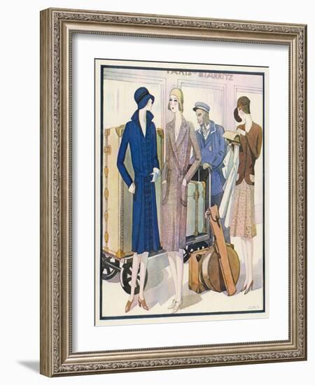 Ladies and Their Luggage Wait on the Platform for a Porter-G. Sacy-Framed Art Print