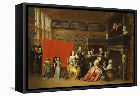 Ladies Celebrating the Birth of a Child in an Elegant Boudoir-Hieronymus Janssens-Framed Premier Image Canvas