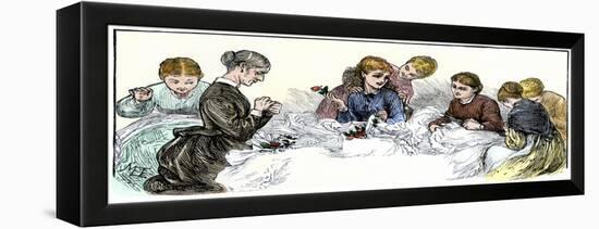 Ladies Enjoying their Sewing Circle, 1800s-null-Framed Premier Image Canvas