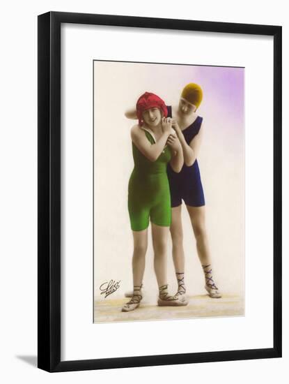 Ladies in Blue and Green Bathing Suits-null-Framed Art Print