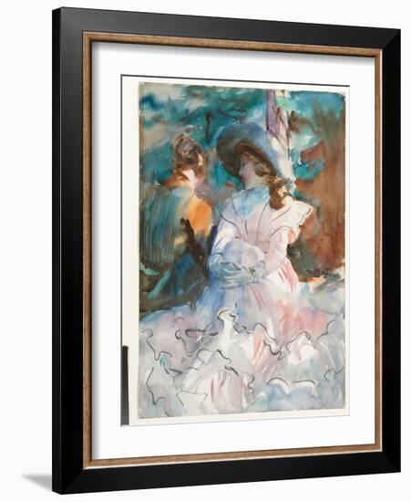 Ladies in the Shade: Abriès, 1912 (W/C & Pencil on Paper)-John Singer Sargent-Framed Giclee Print