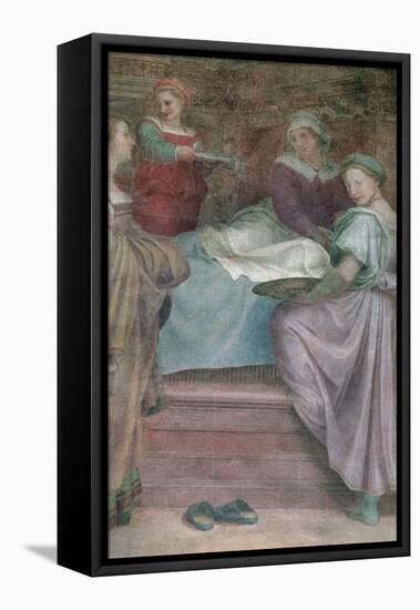 Ladies in Waiting, Detail from the Birth of the Virgin-Andrea del Sarto-Framed Premier Image Canvas