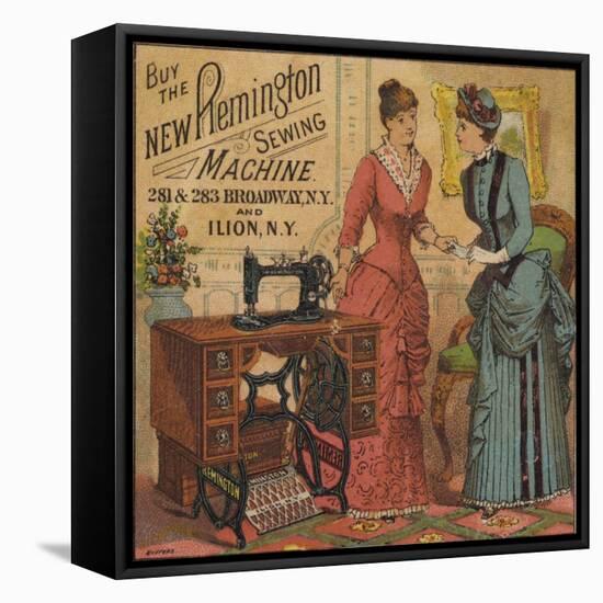 Ladies Looking at Sewing Machine-null-Framed Premier Image Canvas