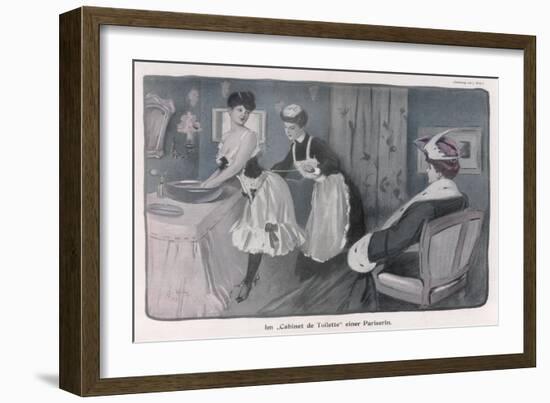 Ladies' Maid Tightens Her Mistress's Corset-Jacques Wely-Framed Art Print