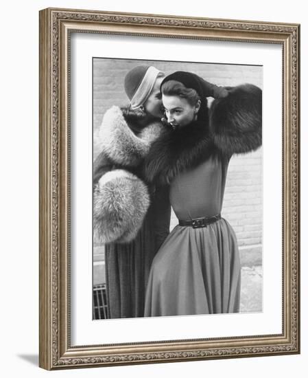 Ladies Modeling Tie on Collars and Matching Barrel Muffs Made of Natural Fox Skin-Gordon Parks-Framed Photographic Print