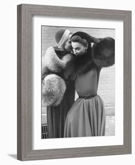 Ladies Modeling Tie on Collars and Matching Barrel Muffs Made of Natural Fox Skin-Gordon Parks-Framed Photographic Print