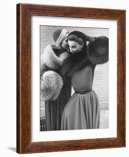 Ladies Modeling Tie on Collars and Matching Barrel Muffs Made of Natural Fox Skin-Gordon Parks-Framed Photographic Print