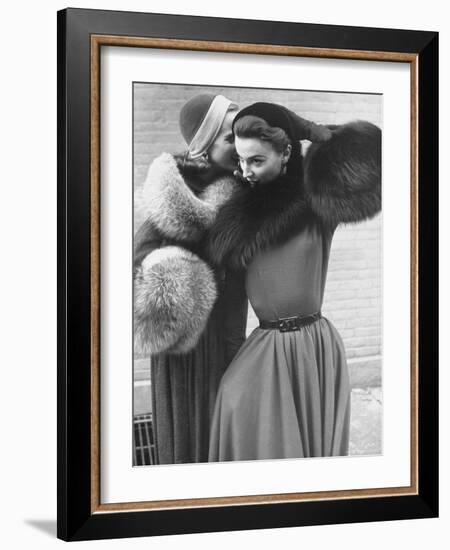Ladies Modeling Tie on Collars and Matching Barrel Muffs Made of Natural Fox Skin-Gordon Parks-Framed Photographic Print