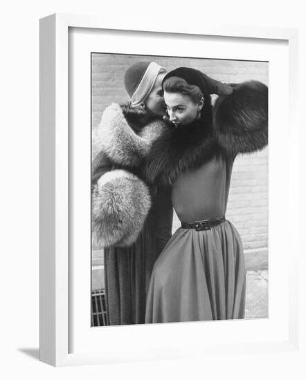 Ladies Modeling Tie on Collars and Matching Barrel Muffs Made of Natural Fox Skin-Gordon Parks-Framed Photographic Print