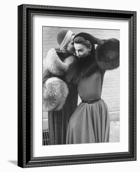 Ladies Modeling Tie on Collars and Matching Barrel Muffs Made of Natural Fox Skin-Gordon Parks-Framed Photographic Print