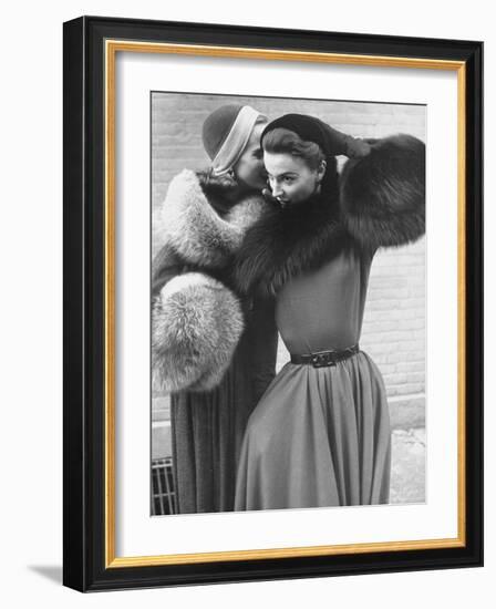 Ladies Modeling Tie on Collars and Matching Barrel Muffs Made of Natural Fox Skin-Gordon Parks-Framed Photographic Print