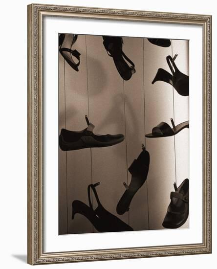 Ladies Shoes Hanging on Wire-Henry Horenstein-Framed Photographic Print