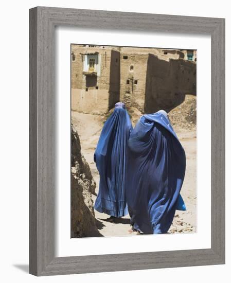 Ladies Wearing Burqas Walk Towards Houses Inside the Ancient Walls of Citadel, Ghazni, Afghanistan-Jane Sweeney-Framed Photographic Print