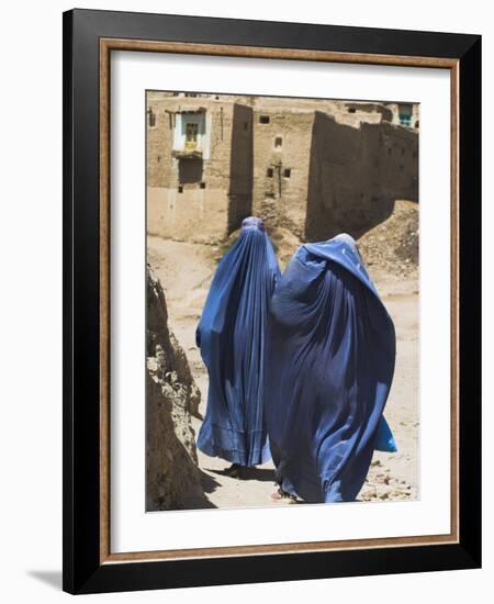 Ladies Wearing Burqas Walk Towards Houses Inside the Ancient Walls of Citadel, Ghazni, Afghanistan-Jane Sweeney-Framed Photographic Print