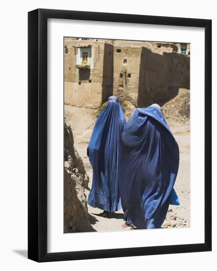 Ladies Wearing Burqas Walk Towards Houses Inside the Ancient Walls of Citadel, Ghazni, Afghanistan-Jane Sweeney-Framed Photographic Print