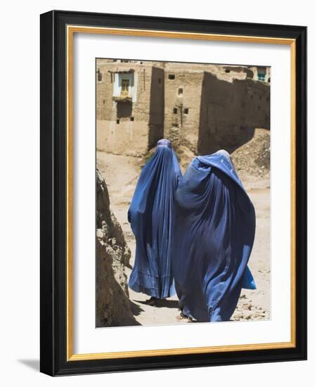Ladies Wearing Burqas Walk Towards Houses Inside the Ancient Walls of Citadel, Ghazni, Afghanistan-Jane Sweeney-Framed Photographic Print