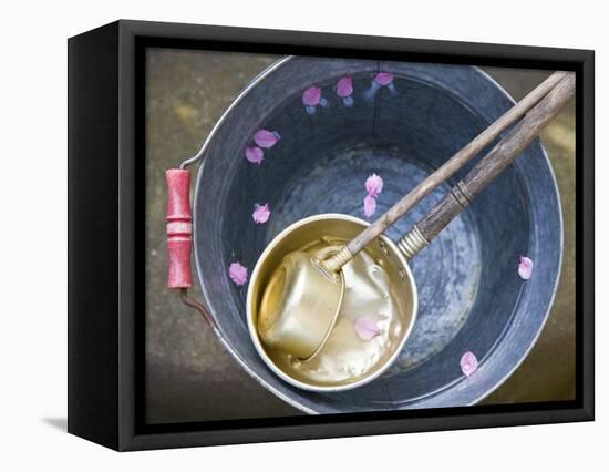Ladling peach blossoms from a water pail-null-Framed Premier Image Canvas