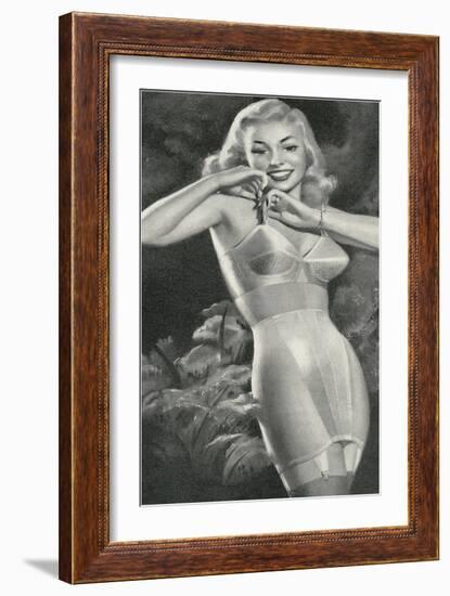 Lady Adjusting Brassiere Strap-null-Framed Art Print