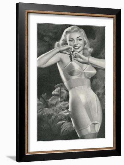 Lady Adjusting Brassiere Strap-null-Framed Art Print