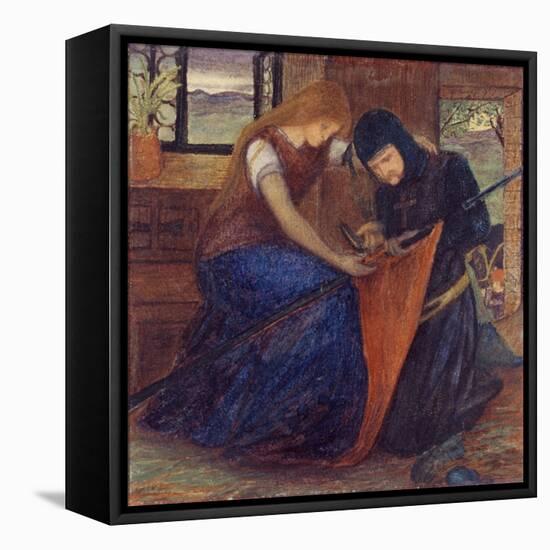 Lady Affixing Pennant to a Knight's Spear-Elizabeth Eleanor Siddal-Framed Premier Image Canvas