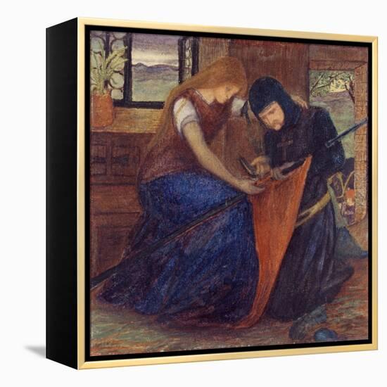 Lady Affixing Pennant to a Knight's Spear-Elizabeth Eleanor Siddal-Framed Premier Image Canvas