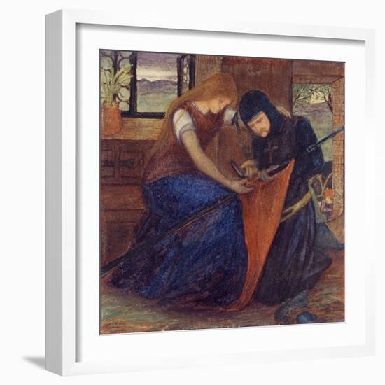 Lady Affixing Pennant to a Knight's Spear-Elizabeth Eleanor Siddal-Framed Giclee Print