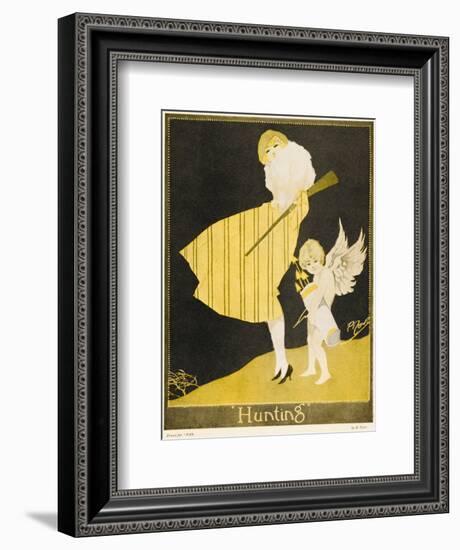 Lady and Cupid Hunting-null-Framed Giclee Print