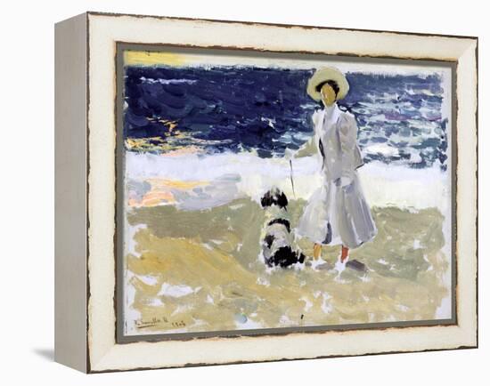 Lady and Dog on the Beach, 1906-Joaquín Sorolla y Bastida-Framed Premier Image Canvas