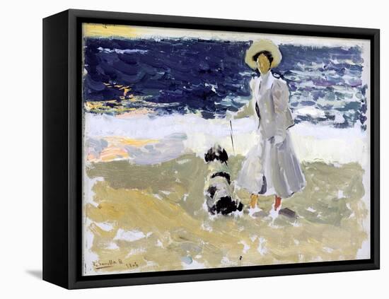 Lady and Dog on the Beach, 1906-Joaquín Sorolla y Bastida-Framed Premier Image Canvas