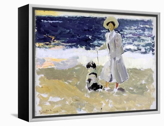 Lady and Dog on the Beach, 1906-Joaquín Sorolla y Bastida-Framed Premier Image Canvas