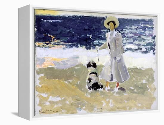 Lady and Dog on the Beach, 1906-Joaquín Sorolla y Bastida-Framed Premier Image Canvas