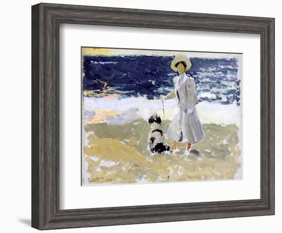 Lady and Dog on the Beach, 1906-Joaquín Sorolla y Bastida-Framed Giclee Print