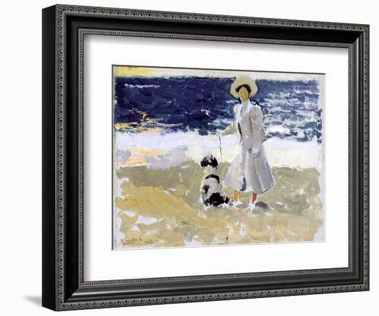 Lady and Dog on the Beach, 1906-Joaquín Sorolla y Bastida-Framed Giclee Print