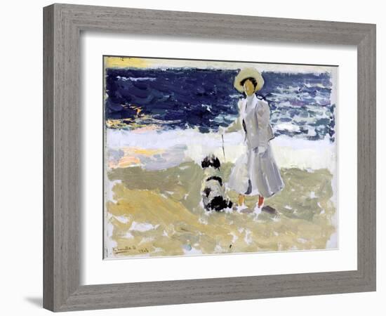 Lady and Dog on the Beach, 1906-Joaquín Sorolla y Bastida-Framed Giclee Print