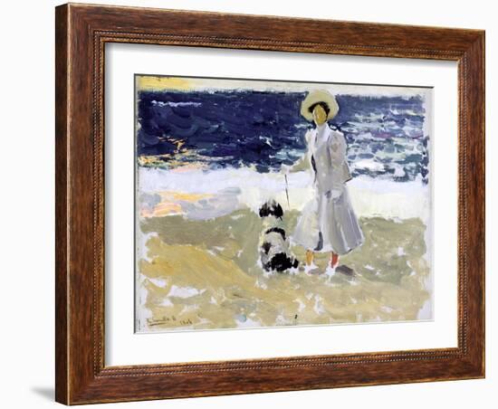 Lady and Dog on the Beach, 1906-Joaquín Sorolla y Bastida-Framed Giclee Print