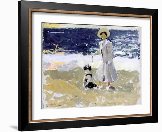 Lady and Dog on the Beach, 1906-Joaquín Sorolla y Bastida-Framed Giclee Print