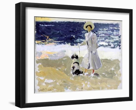 Lady and Dog on the Beach, 1906-Joaquín Sorolla y Bastida-Framed Giclee Print