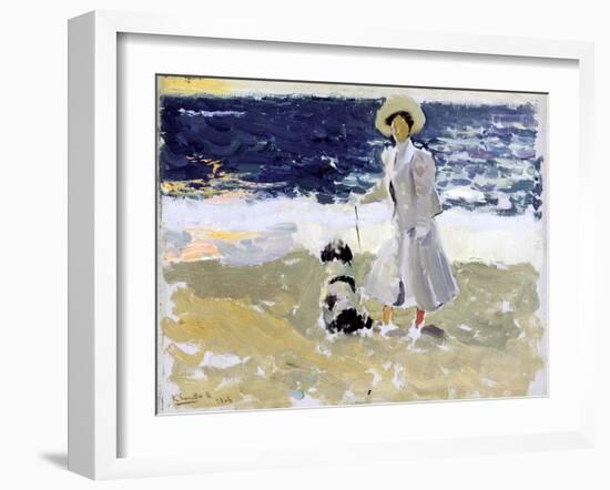 Lady and Dog on the Beach, 1906-Joaquín Sorolla y Bastida-Framed Giclee Print