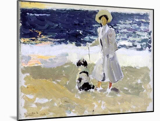 Lady and Dog on the Beach, 1906-Joaquín Sorolla y Bastida-Mounted Giclee Print