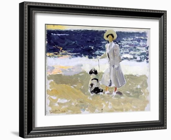 Lady and Dog on the Beach, 1906-Joaquín Sorolla y Bastida-Framed Giclee Print