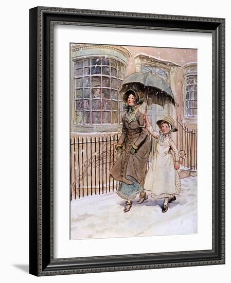 Lady and Her Maid, Street-Hugh Thomson-Framed Art Print