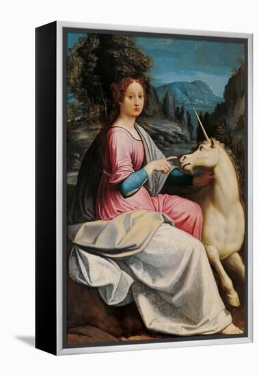 Lady and the Unicorn (probably Giulia Farnese)-Luca Longhi-Framed Stretched Canvas