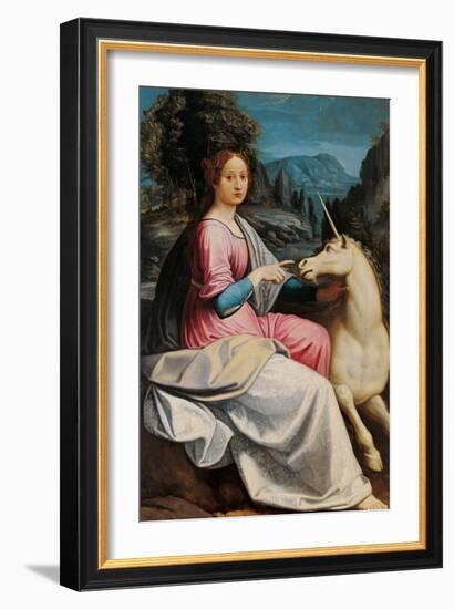 Lady and the Unicorn (probably Giulia Farnese)-Luca Longhi-Framed Premium Giclee Print