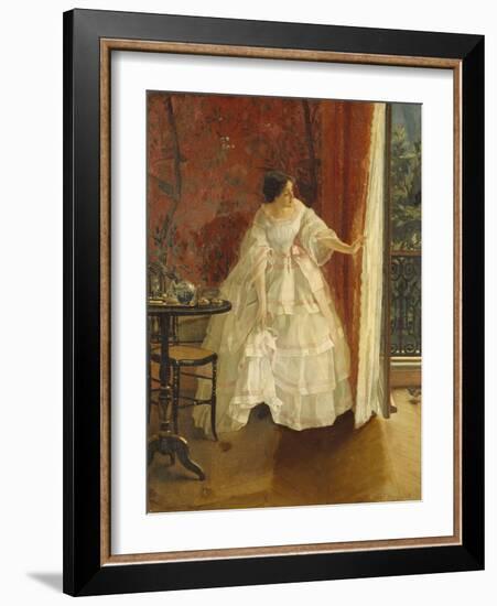 Lady at a Window Feeding Birds, circa 1859-Alfred Emile Léopold Stevens-Framed Giclee Print