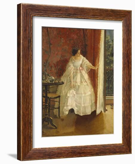 Lady at a Window Feeding Birds, circa 1859-Alfred Emile Léopold Stevens-Framed Giclee Print